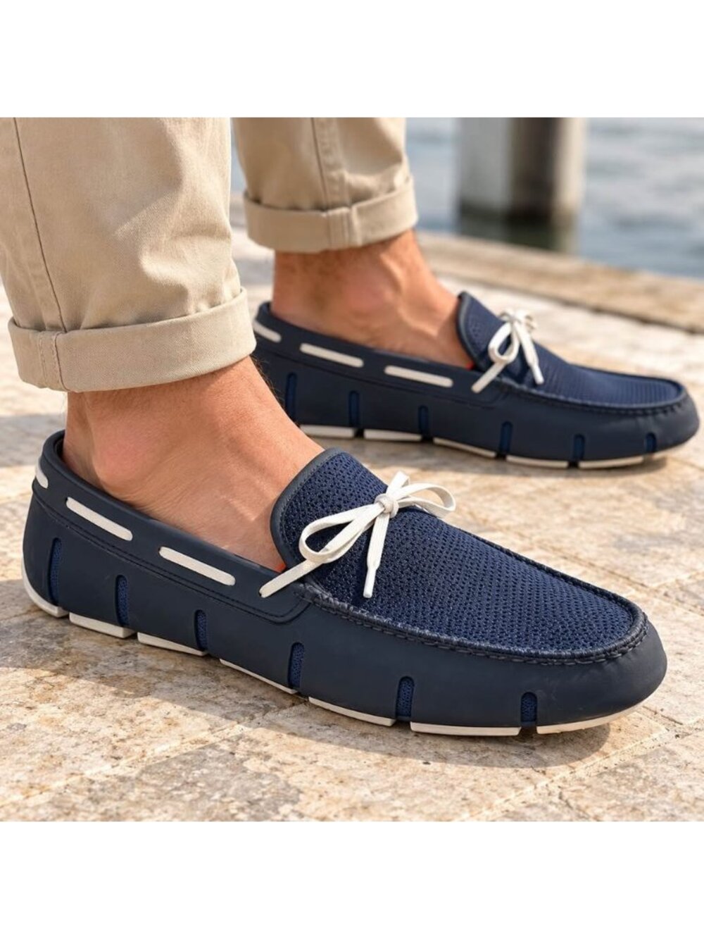 SWIMS Braided Lace Loafer Men’s 12 Navy White Mesh Boat Shoes